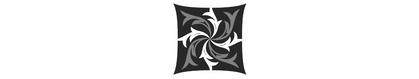 Inspirador Logo. A concave square with a spiral of 8 leaves in black and white.
